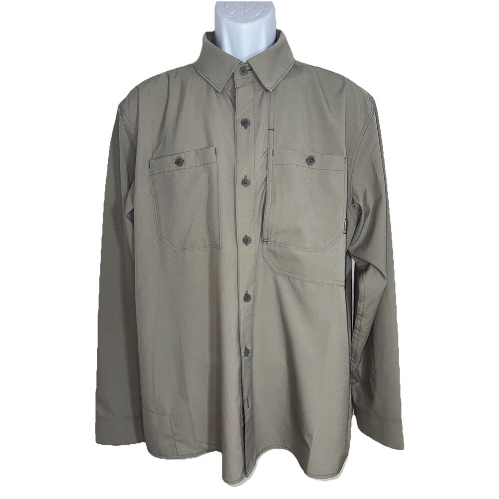 Simms Gray Fishing Shirt Outdoors Button Up Pockets Men Size Large